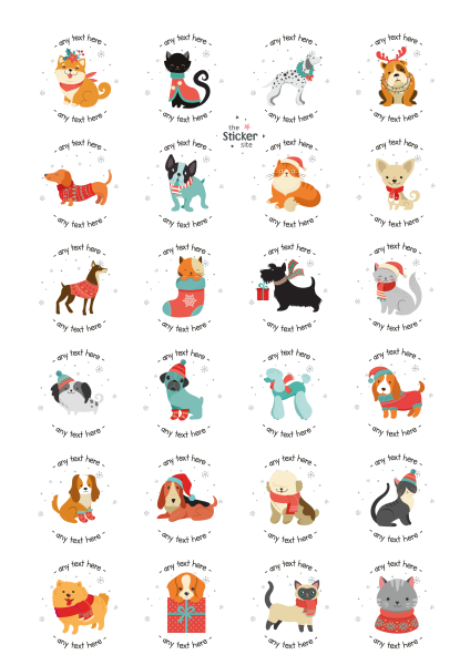 24 Personalised Christmas Stickers Mixed Cats & Dogs